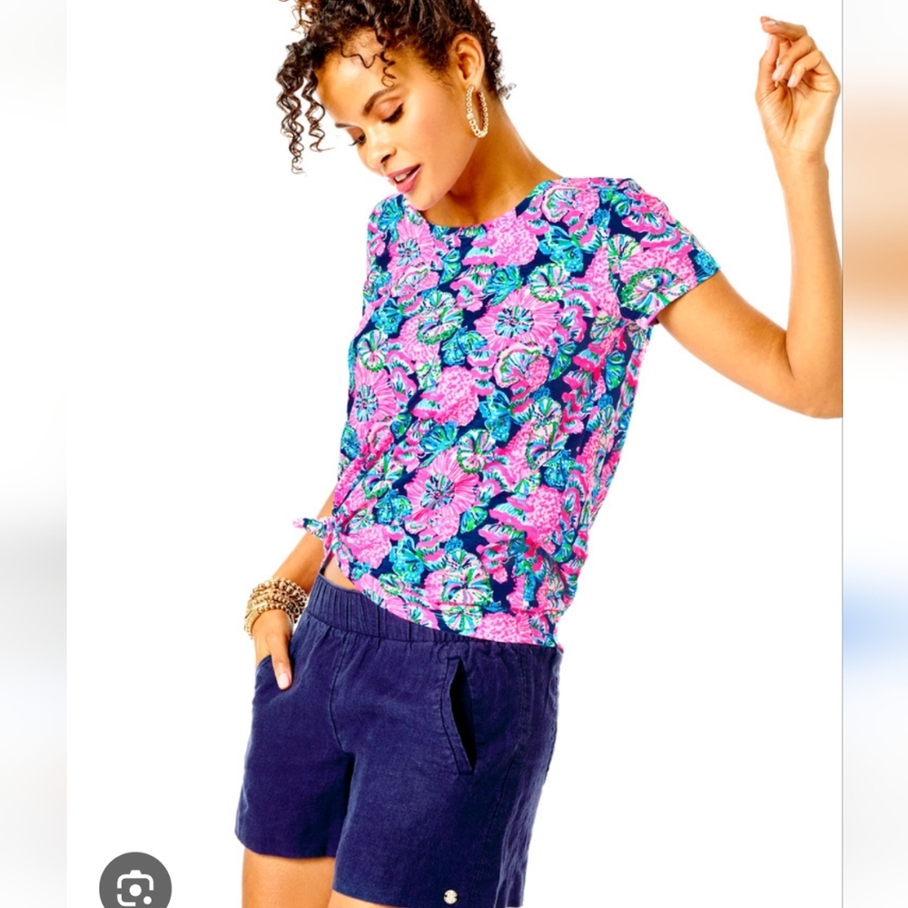 Lilly Pulitzer Etta Scoopneck Oyster Bay Pink and Blue Women's Top Size Small